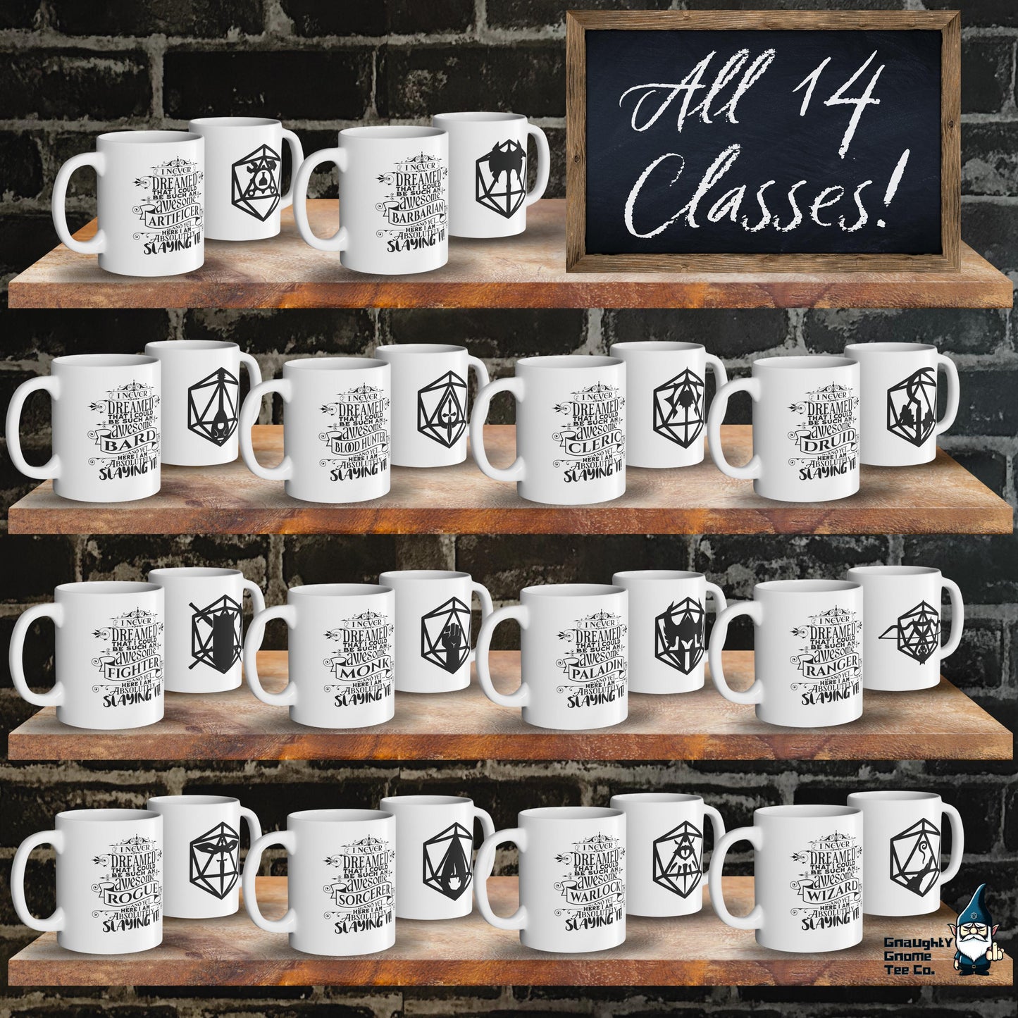 D20 Character Class Mugs for 14 DnD, RPG & MMORPG Classes - Tabletop/Online Games - 11oz/15oz White or Black - Gifts for Gamers and Parties!