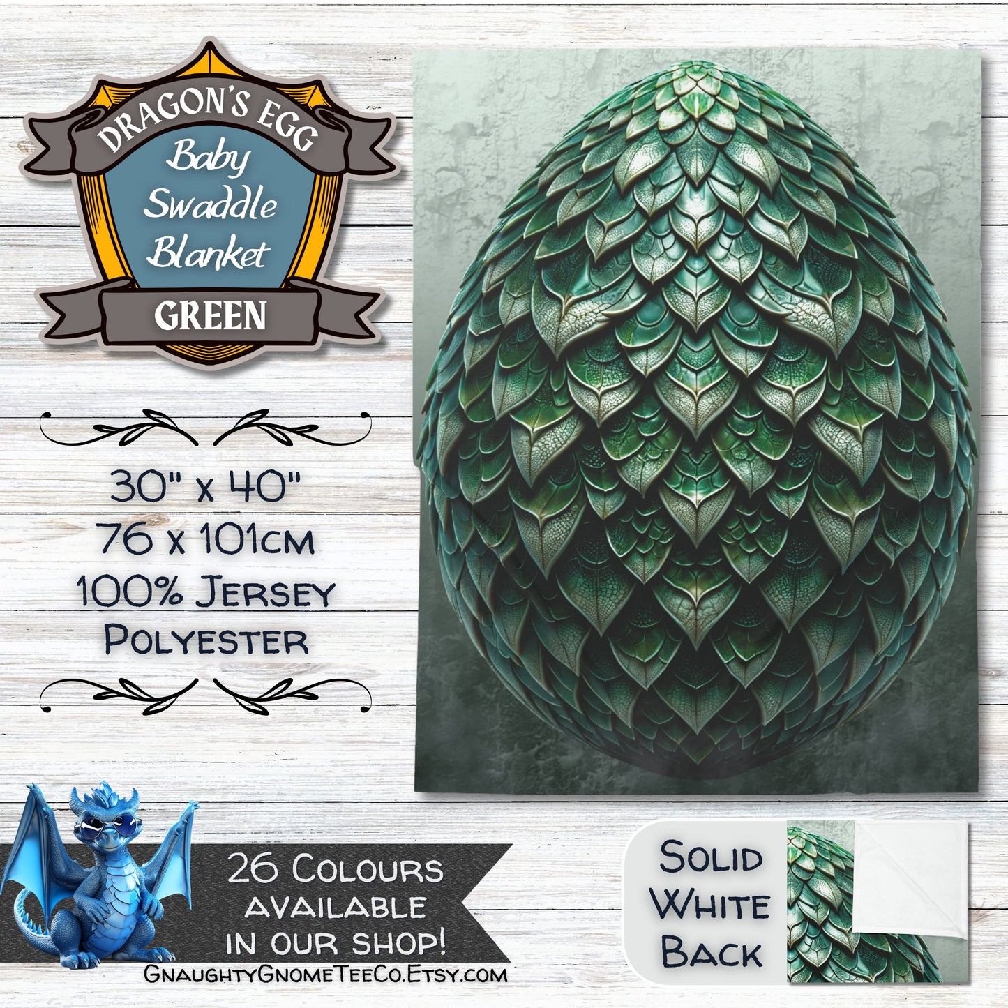 Chromatic Dragons' Egg Baby Swaddle Blankets - Blue, White, Green, Red or Black - 30" x 40" - Great Gifts for Mothers of Dragons!