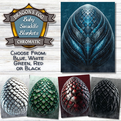 Chromatic Dragons' Egg Baby Swaddle Blankets - Blue, White, Green, Red or Black - 30" x 40" - Great Gifts for Mothers of Dragons!