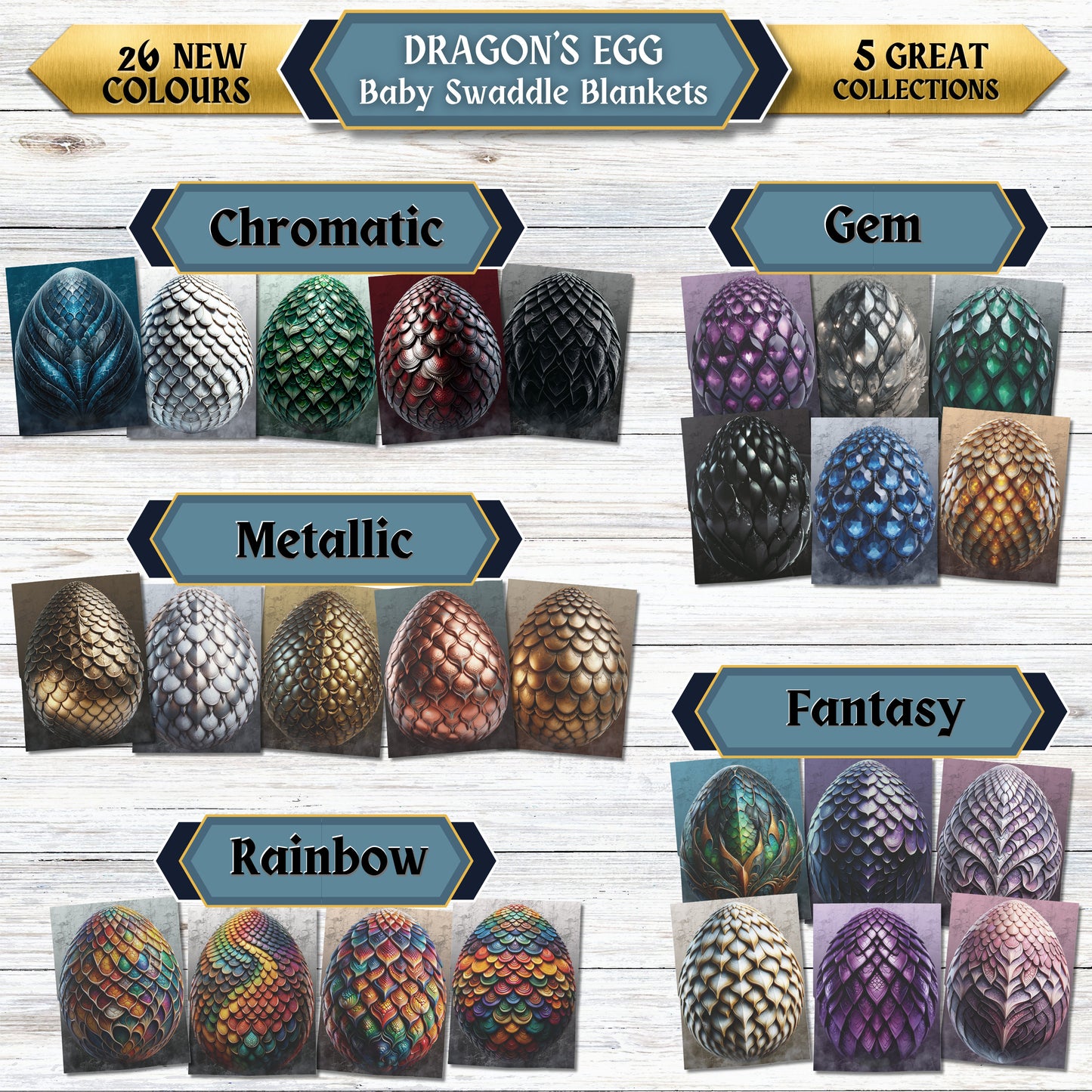 Chromatic Dragons' Egg Baby Swaddle Blankets - Blue, White, Green, Red or Black - 30" x 40" - Great Gifts for Mothers of Dragons!