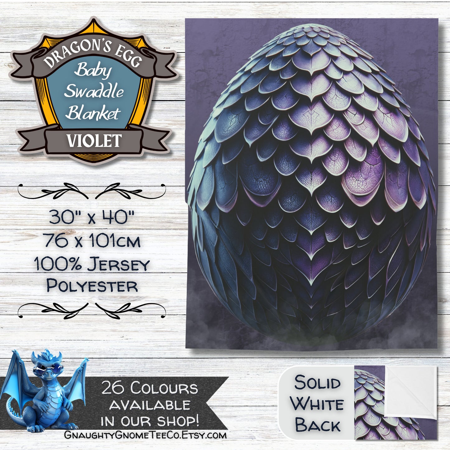 Fantasy Dragons' Egg Baby Swaddle Blankets - Sea Green, Violet, Lilac, White Gold, Purple or Rose - 30" x 40" - Gifts for Mothers of Dragons