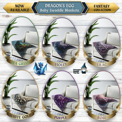 Fantasy Dragons' Egg Baby Swaddle Blankets - Sea Green, Violet, Lilac, White Gold, Purple or Rose - 30" x 40" - Gifts for Mothers of Dragons