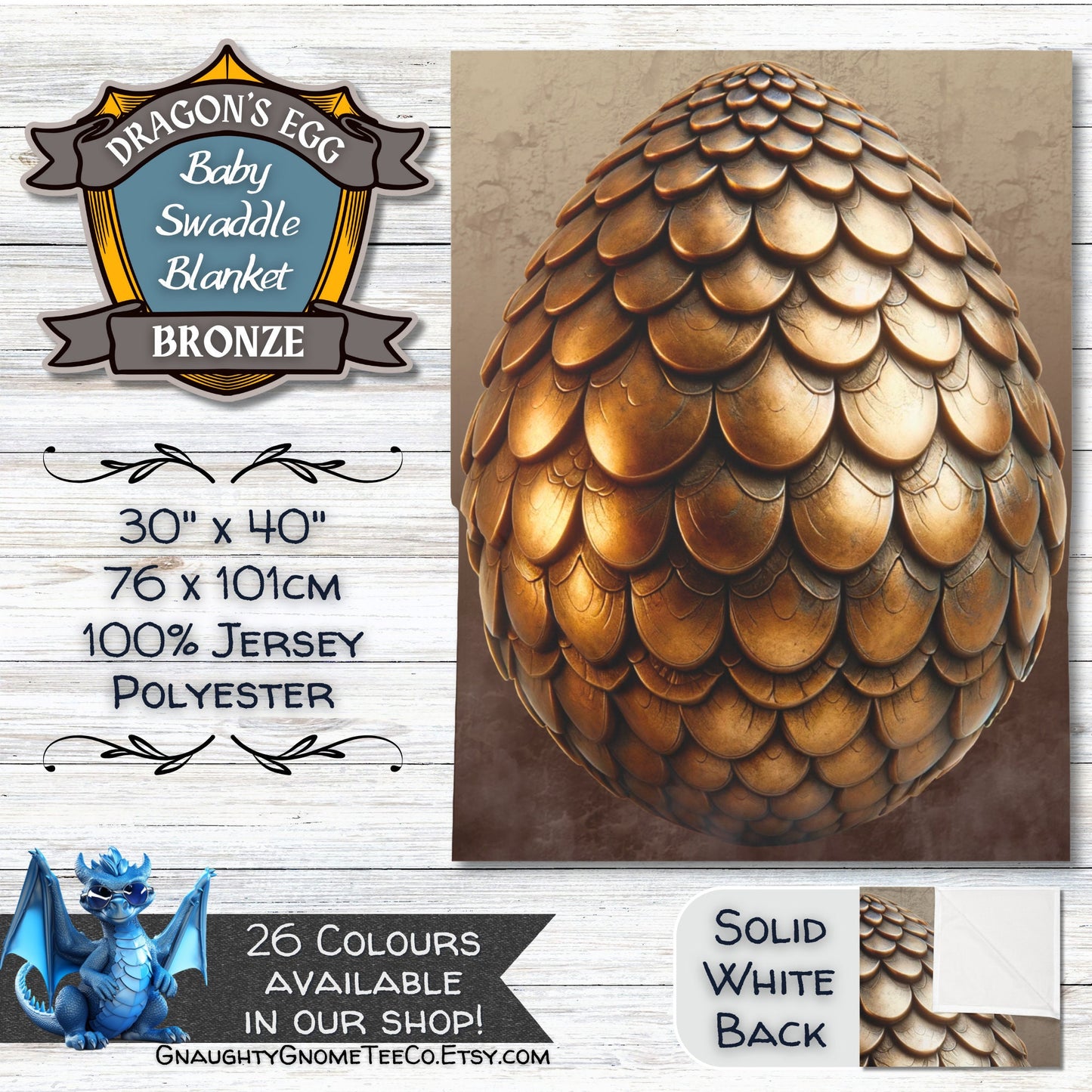 Metallic Dragons' Egg Baby Swaddle Blankets - Brass, Silver, Gold, Copper or Bronze - 30" x 40" - Great gift for Mothers of Dragons!