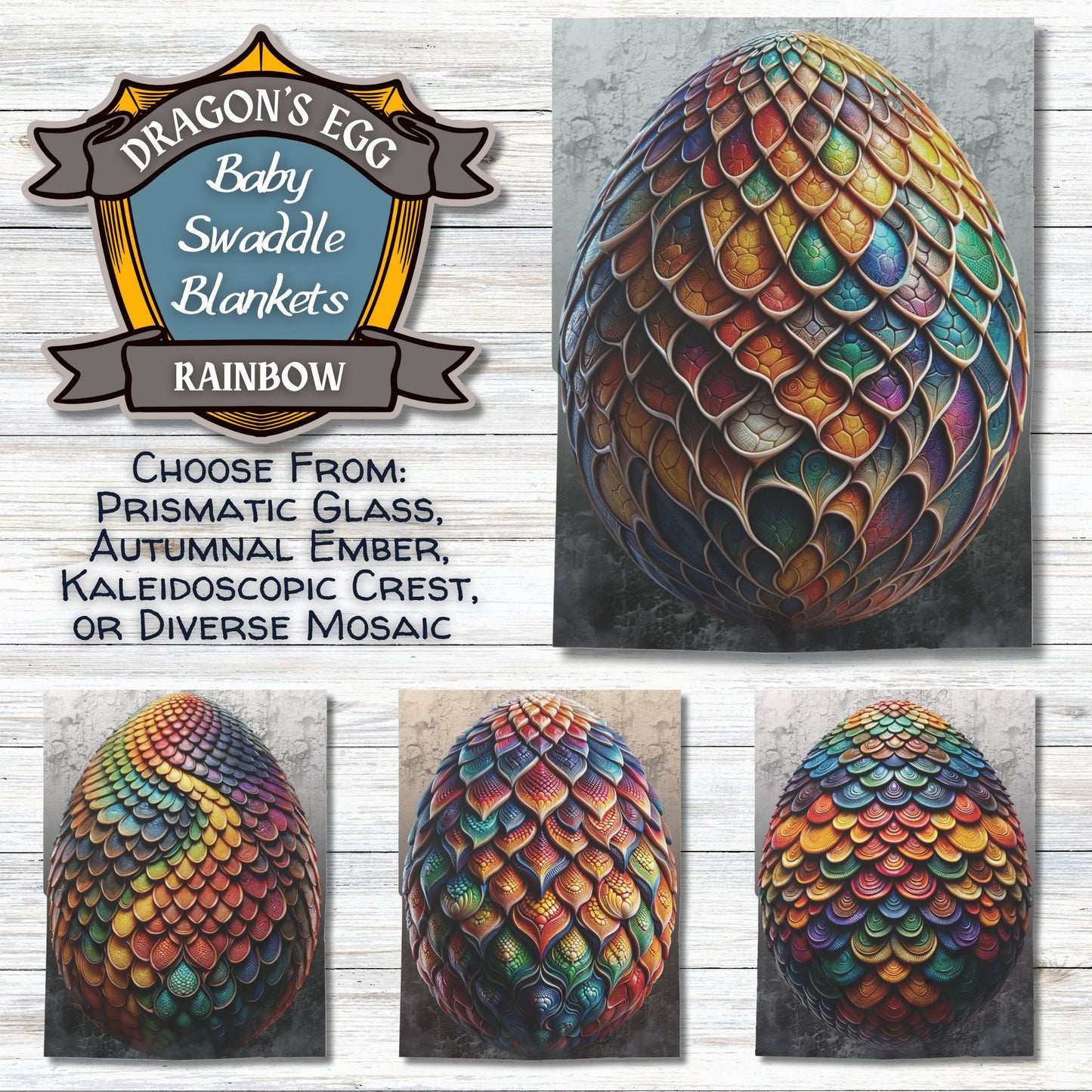 Rainbow Dragons' Egg Baby Swaddle Blankets - Choose from 4 Multicoloured designs - 30" x 40" - Great Gifts for Mothers of Dragons!