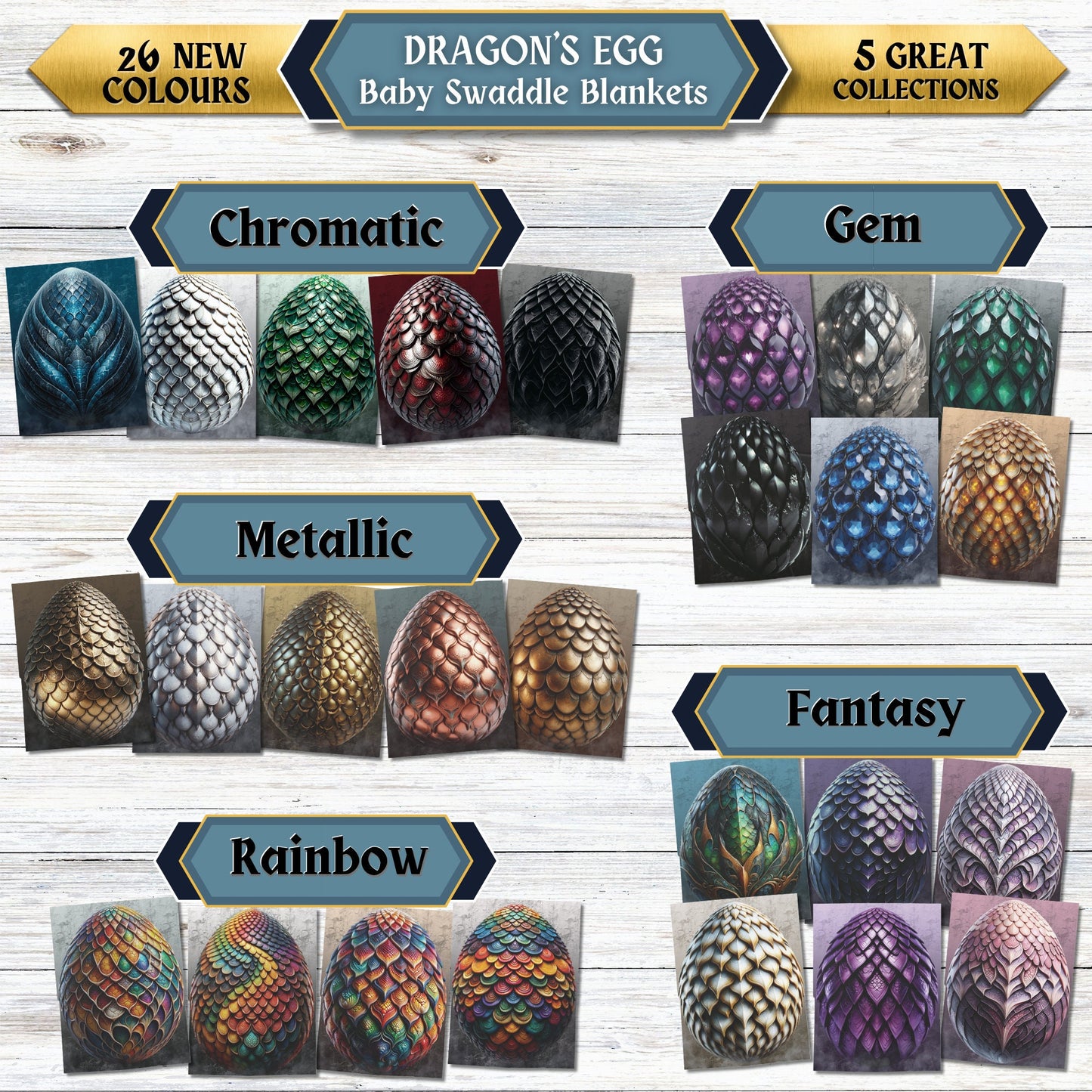 Gem Dragons' Egg Baby Swaddle Blankets - Amethyst, Crystal, Emerald, Obsidian, Sapphire & Topaz - 30" x 40" - Gifts for Mothers of Dragons!