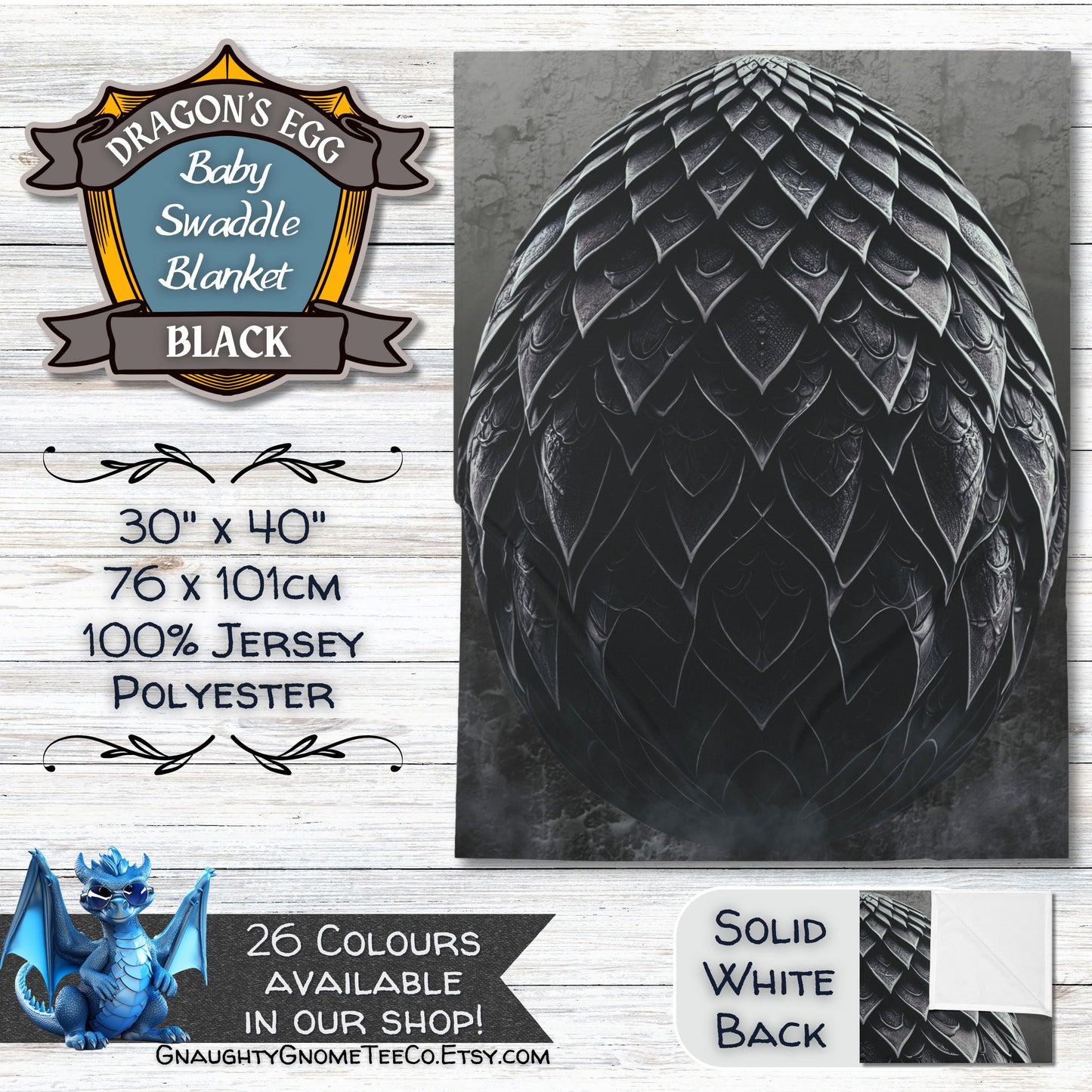 Chromatic Dragons' Egg Baby Swaddle Blankets - Blue, White, Green, Red or Black - 30" x 40" - Great Gifts for Mothers of Dragons!