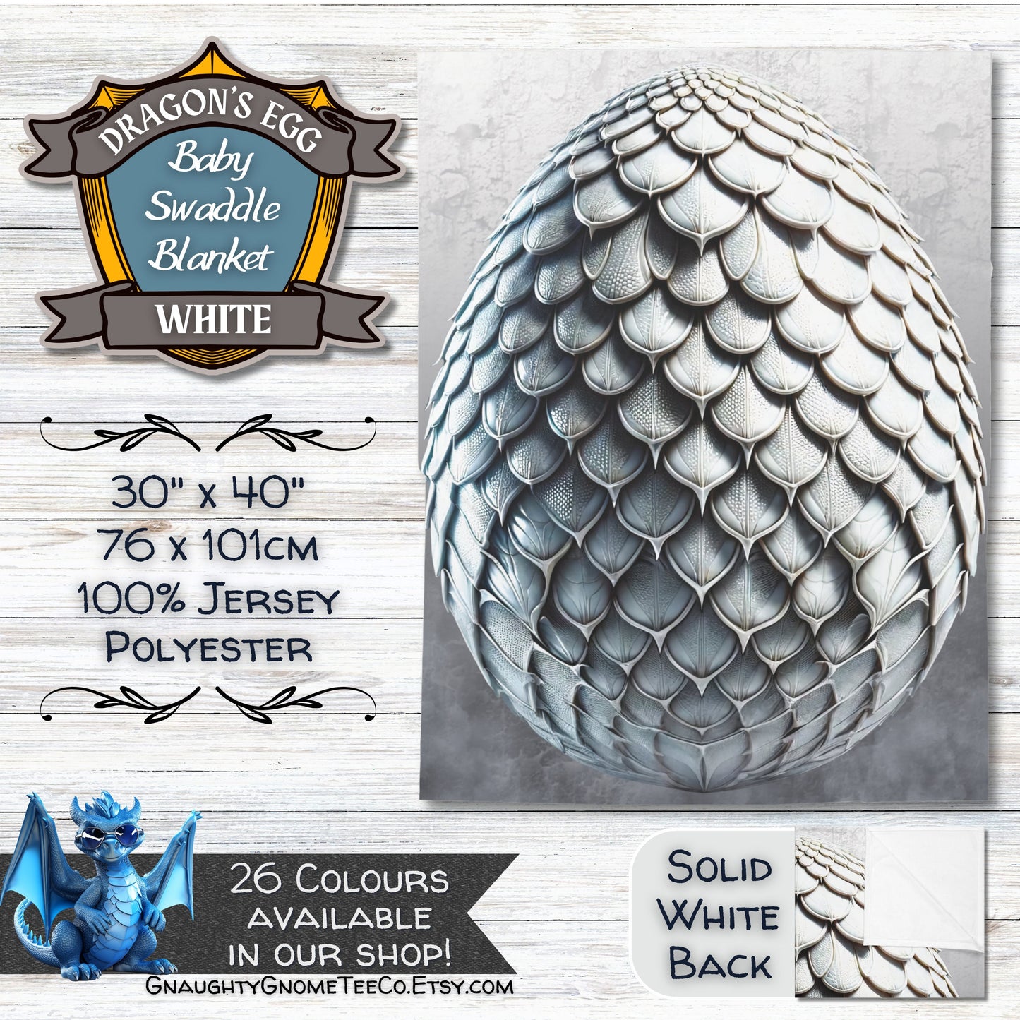 Chromatic Dragons' Egg Baby Swaddle Blankets - Blue, White, Green, Red or Black - 30" x 40" - Great Gifts for Mothers of Dragons!