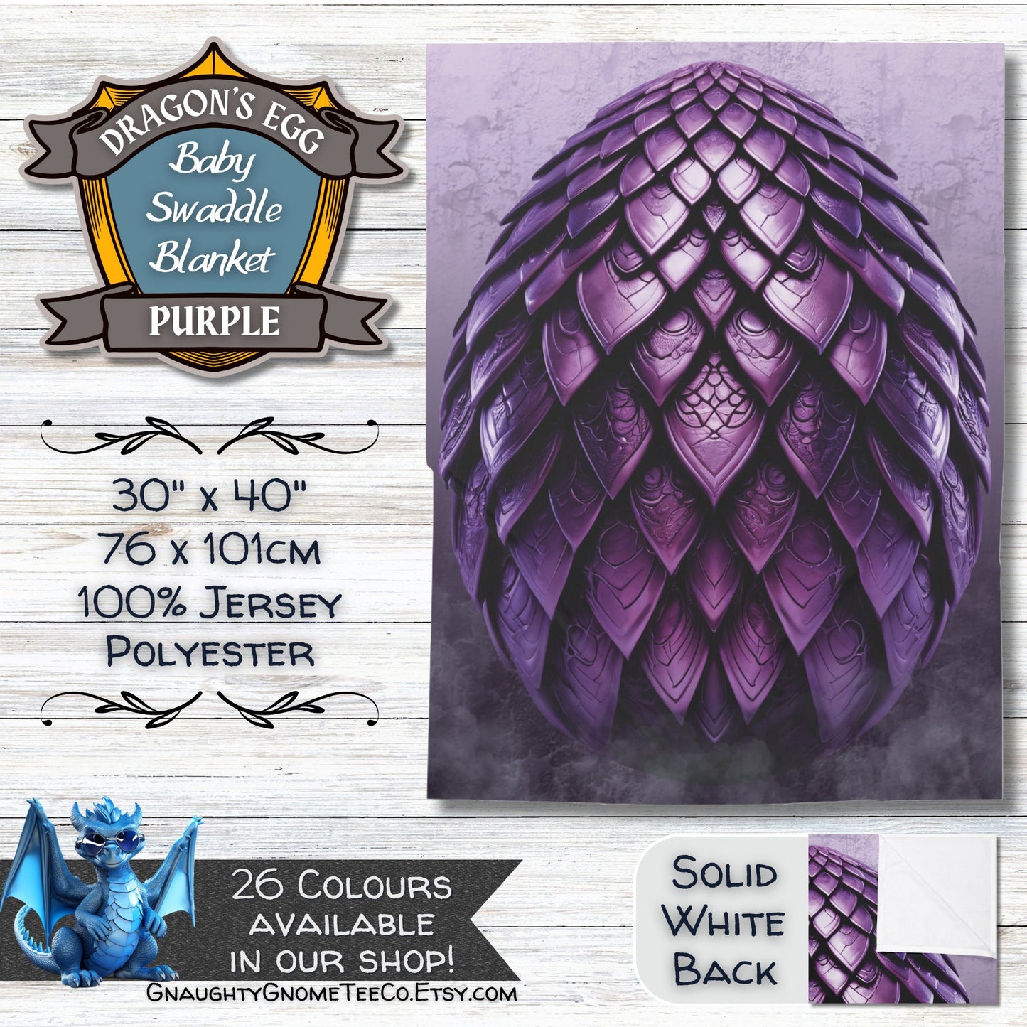 Fantasy Dragons' Egg Baby Swaddle Blankets - Sea Green, Violet, Lilac, White Gold, Purple or Rose - 30" x 40" - Gifts for Mothers of Dragons