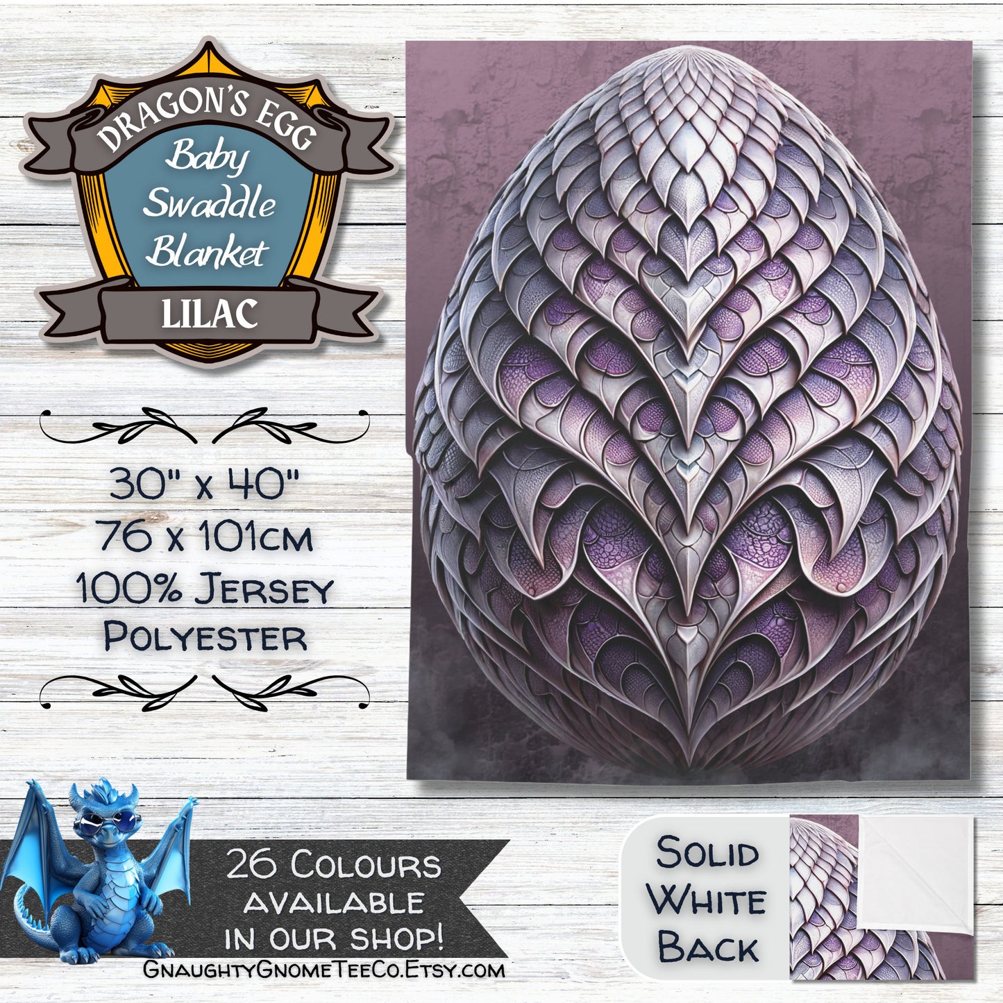 Fantasy Dragons' Egg Baby Swaddle Blankets - Sea Green, Violet, Lilac, White Gold, Purple or Rose - 30" x 40" - Gifts for Mothers of Dragons