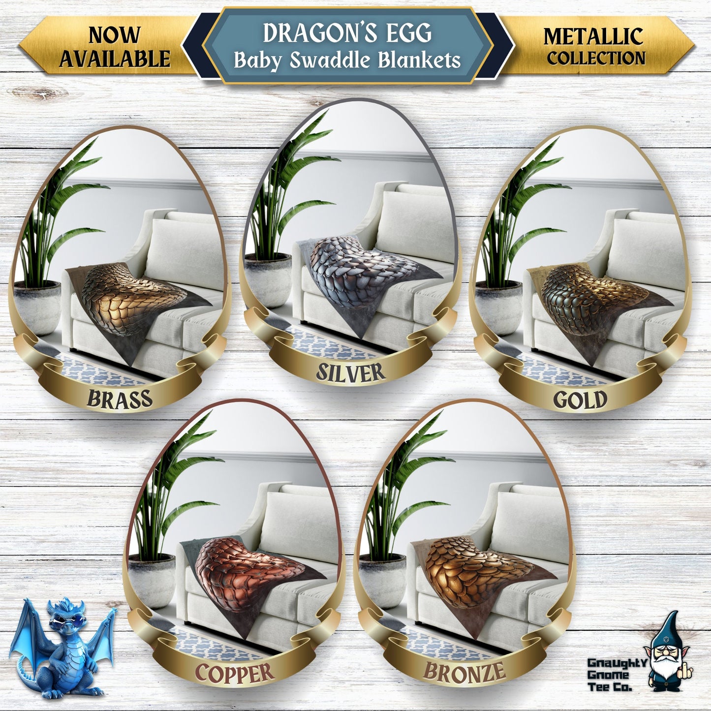 Metallic Dragons' Egg Baby Swaddle Blankets - Brass, Silver, Gold, Copper or Bronze - 30" x 40" - Great gift for Mothers of Dragons!