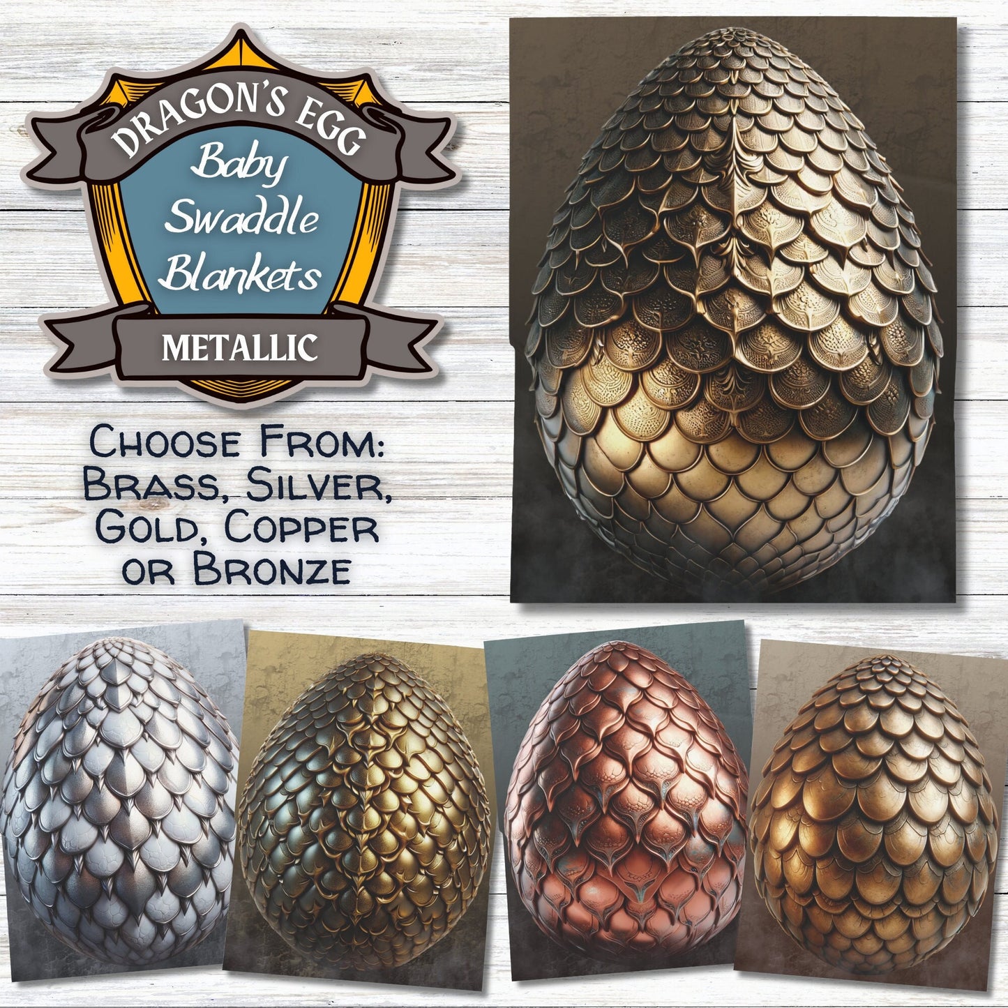 Metallic Dragons' Egg Baby Swaddle Blankets - Brass, Silver, Gold, Copper or Bronze - 30" x 40" - Great gift for Mothers of Dragons!