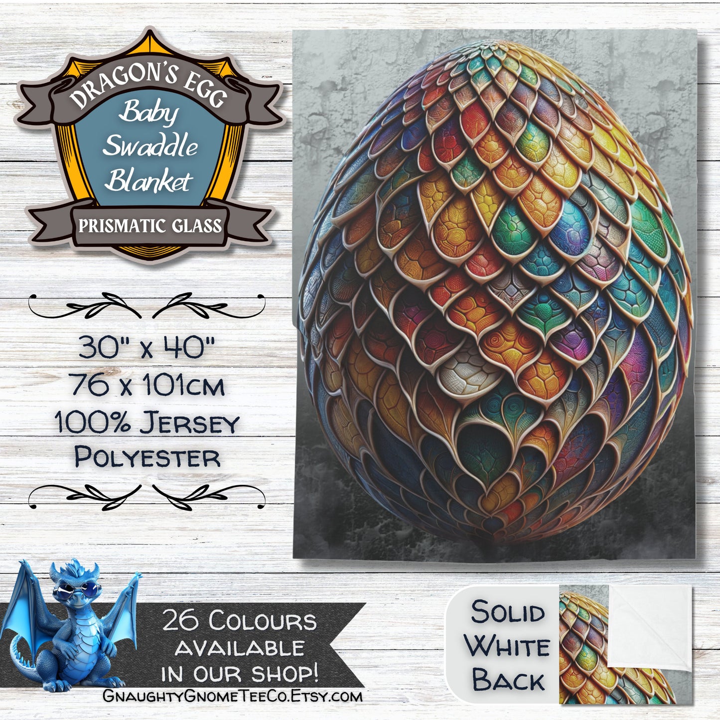 Rainbow Dragons' Egg Baby Swaddle Blankets - Choose from 4 Multicoloured designs - 30" x 40" - Great Gifts for Mothers of Dragons!