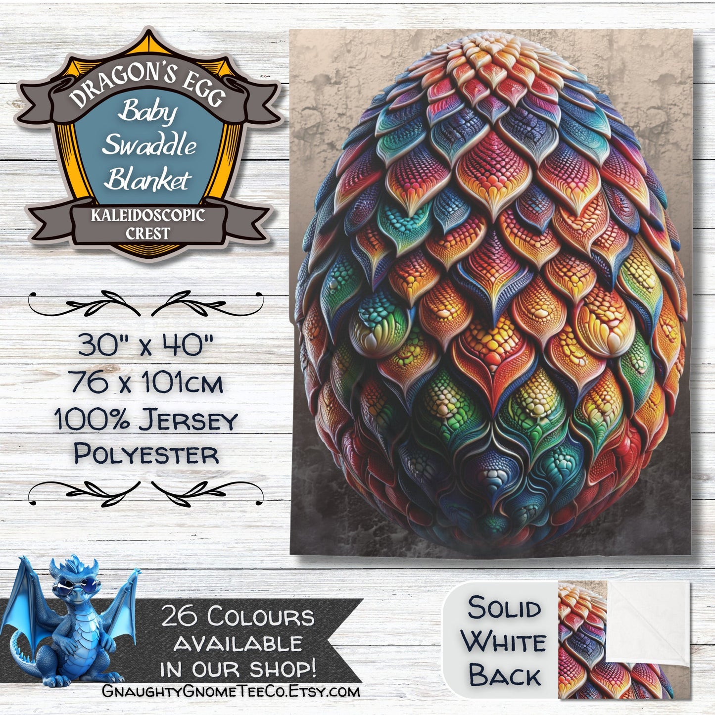 Rainbow Dragons' Egg Baby Swaddle Blankets - Choose from 4 Multicoloured designs - 30" x 40" - Great Gifts for Mothers of Dragons!