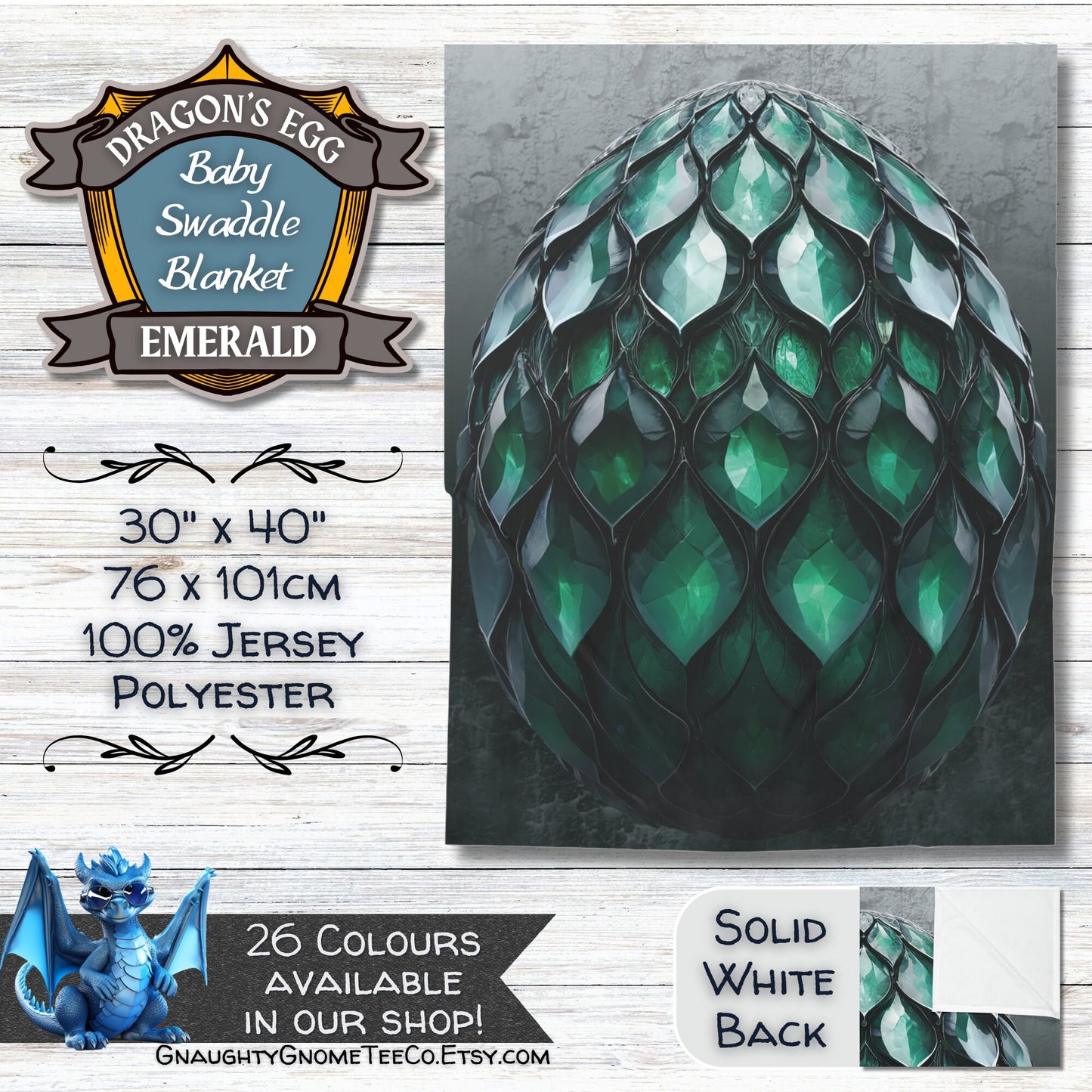 Gem Dragons' Egg Baby Swaddle Blankets - Amethyst, Crystal, Emerald, Obsidian, Sapphire & Topaz - 30" x 40" - Gifts for Mothers of Dragons!