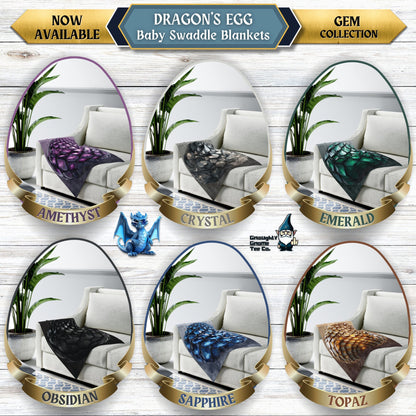 Gem Dragons' Egg Baby Swaddle Blankets - Amethyst, Crystal, Emerald, Obsidian, Sapphire & Topaz - 30" x 40" - Gifts for Mothers of Dragons!