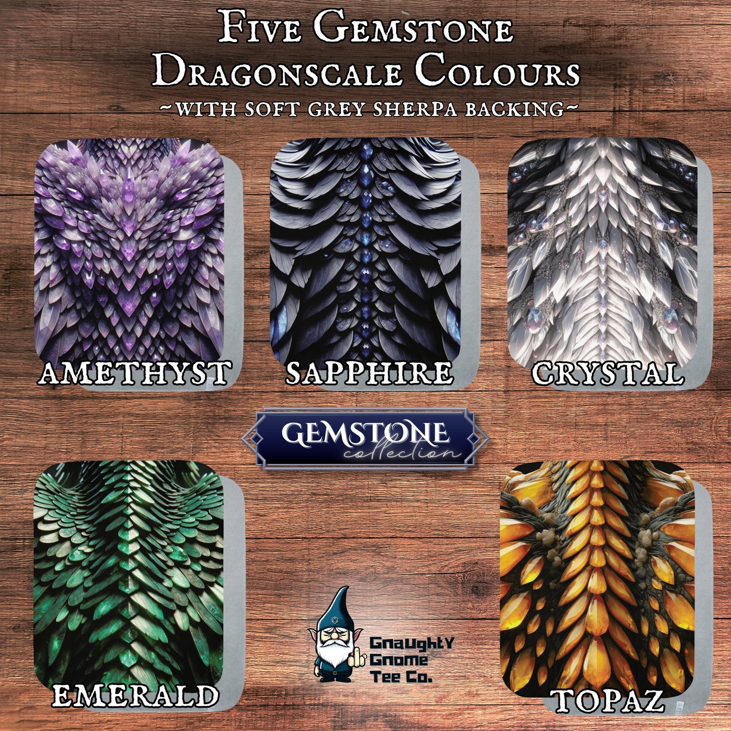 Dragonscale Blanket Gemstone Collection - Inspired by Mythical Dragons - Sherpa Back - 5 Colours, 2 Sizes, Great Gamer or Dragon Lover Gift