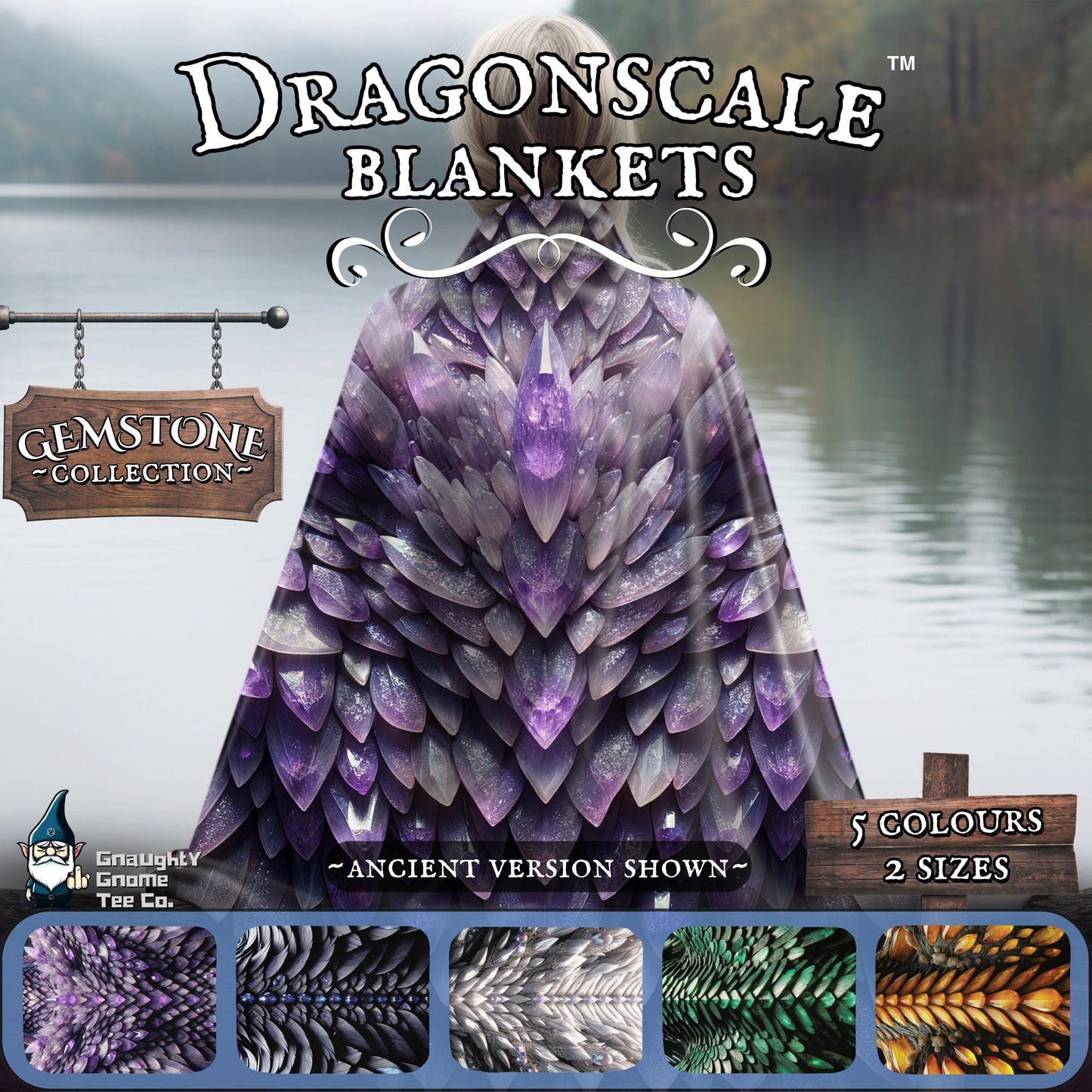 Dragonscale Blanket Gemstone Collection - Inspired by Mythical Dragons - Sherpa Back - 5 Colours, 2 Sizes, Great Gamer or Dragon Lover Gift