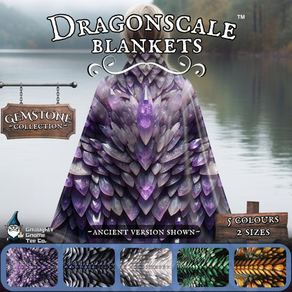 Dragonscale Blanket Gemstone Collection - Inspired by Mythical Dragons - Sherpa Back - 5 Colours, 2 Sizes, Great Gamer or Dragon Lover Gift