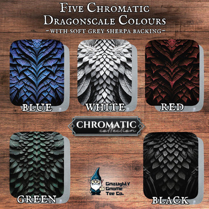 Dragonscale Blanket Chromatic Collection - Inspired by Mythical Dragons - Sherpa Back - 5 Colours, 2 Sizes, Great Gamer or Dragon Lover Gift