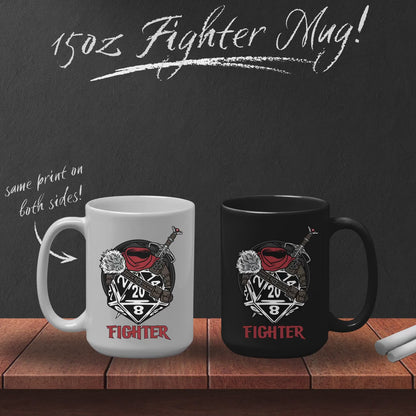 DnD FIGHTER Mug - 15oz D20 Class Style - Choose from White or Black