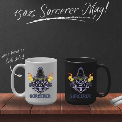 DnD SORCERER Mug - 15oz D20 Class Style - Choose from White or Black