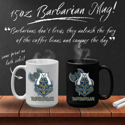 DnD BARBARIAN Mug - 15oz D20 Class Style - Choose from White or Black