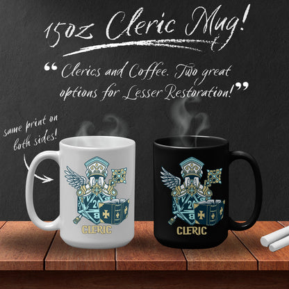 DnD CLERIC 15oz Mug - D20 Class Style - Available in Black or White