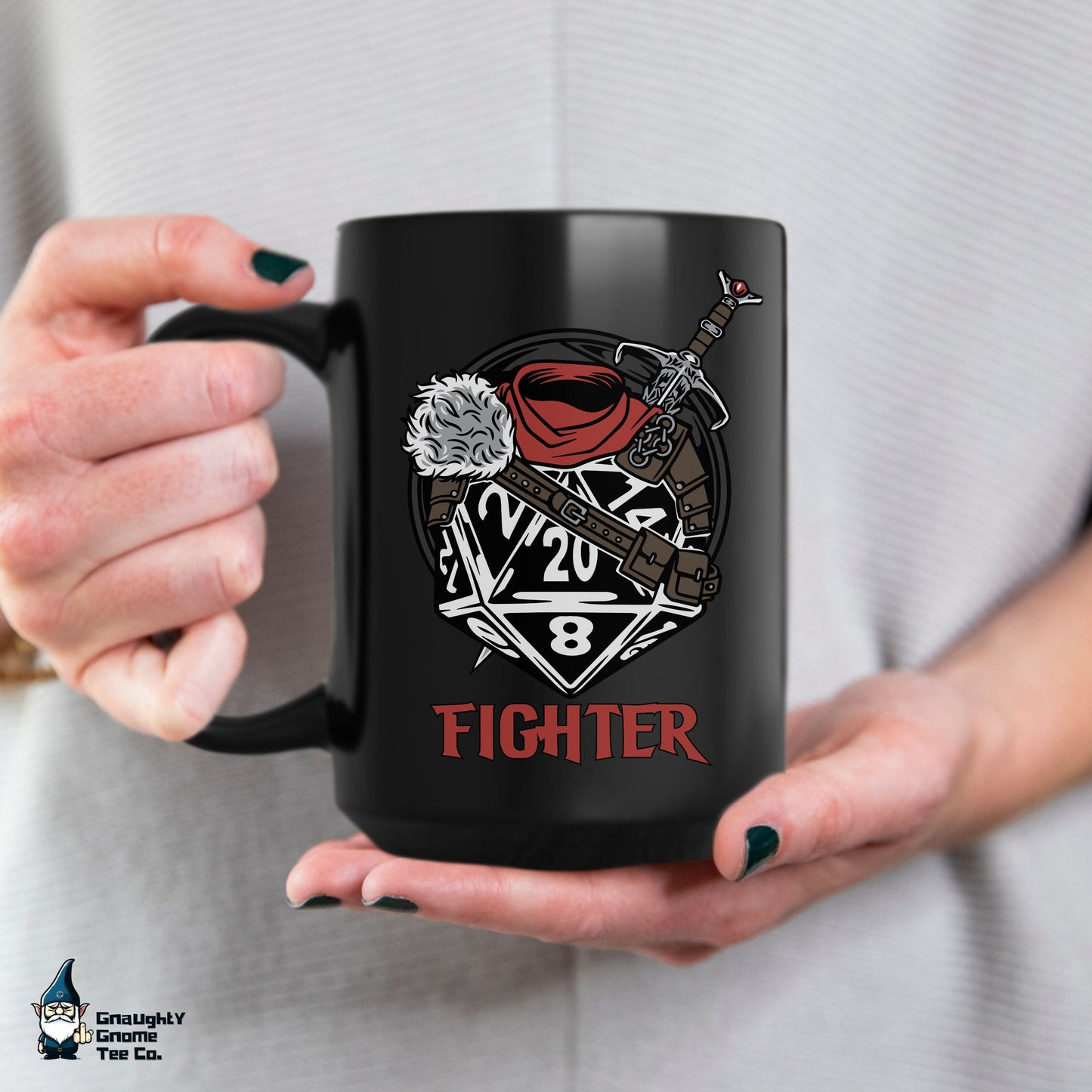 DnD FIGHTER Mug - 15oz D20 Class Style - Choose from White or Black