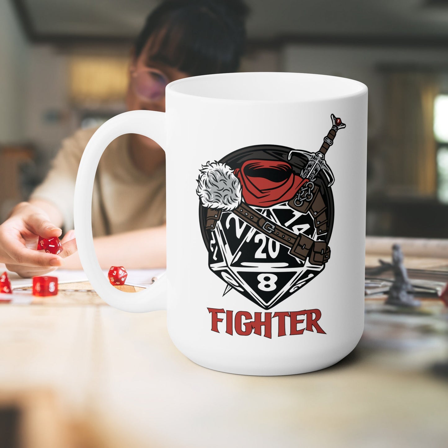 DnD FIGHTER Mug - 15oz D20 Class Style - Choose from White or Black