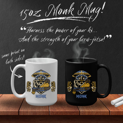DnD MONK Mug - 15oz D20 Class Style - Choose from White or Black