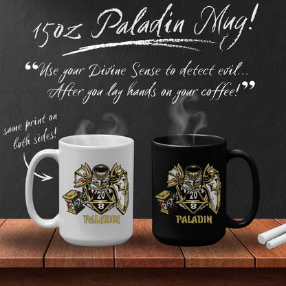 DnD PALADIN Mug - 15oz D20 Class Style - Choose from White or Black