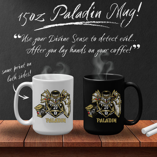 DnD PALADIN Mug - 15oz D20 Class Style - Choose from White or Black