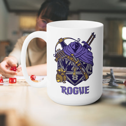 DnD ROGUE Mug - 15oz D20 Class Style - Choose from White or Black