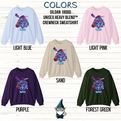 DnD BARD Sweatshirt - D20 Class Style - Available in 12 Colors