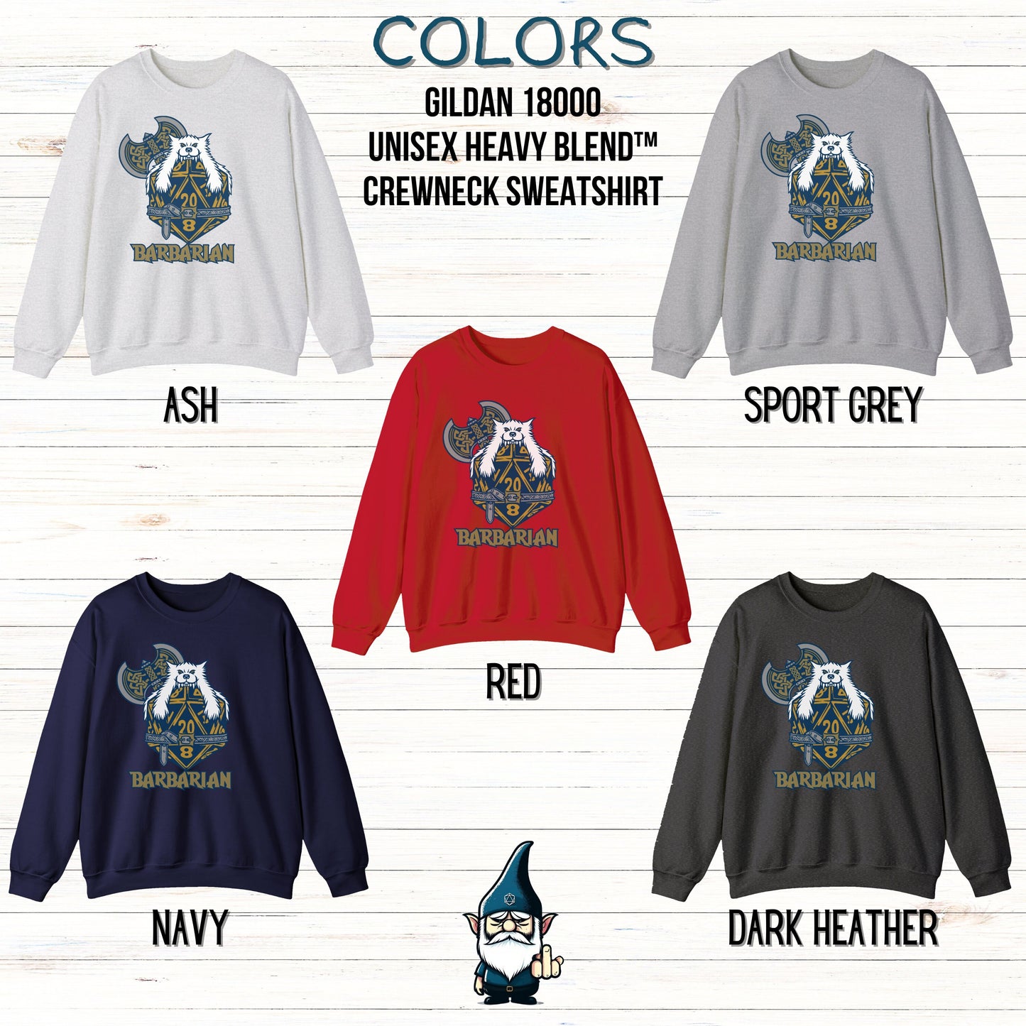 DnD BARBARIAN Sweatshirt - D20 Class Style - Available in 12 Colors