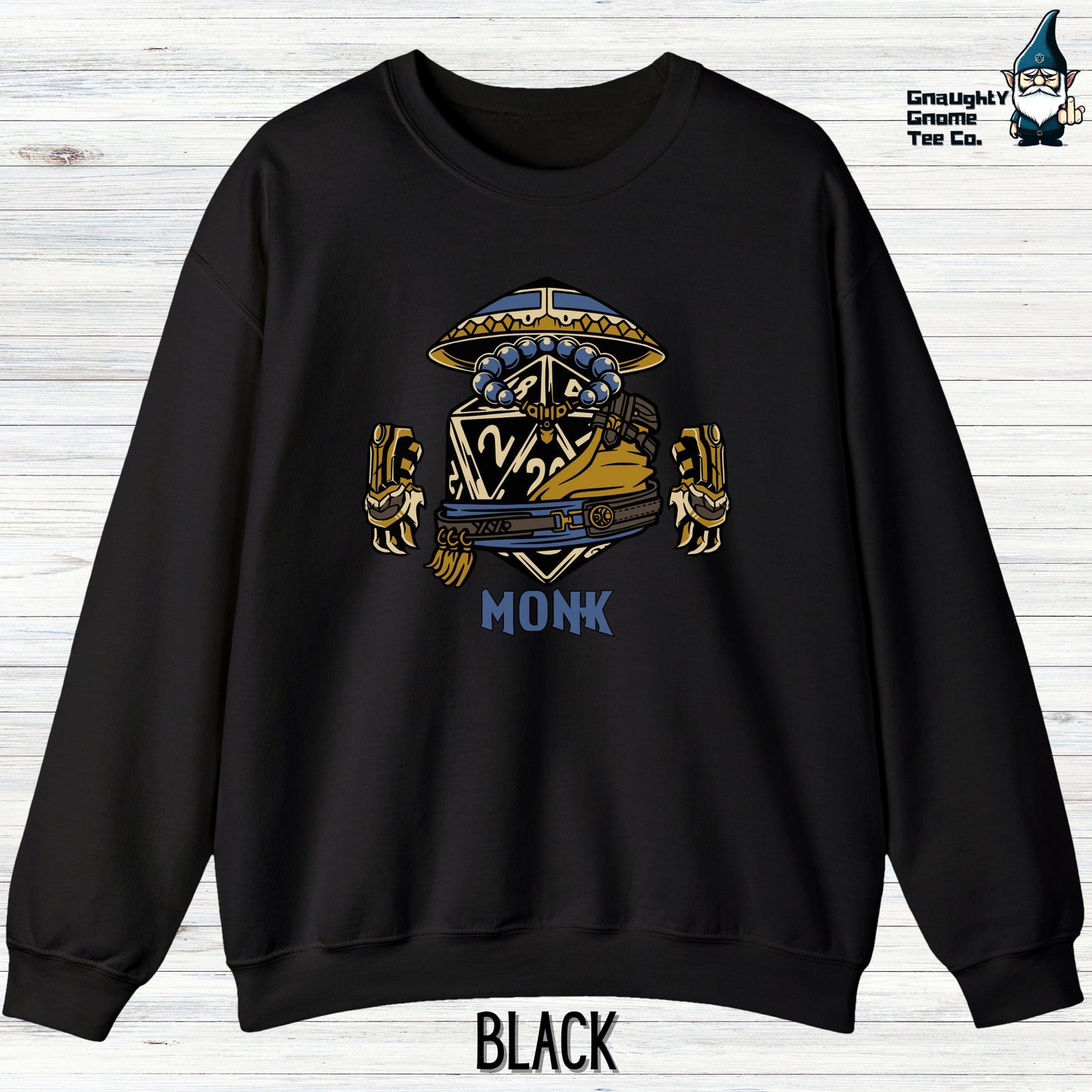 a black sweatshirt with the words monk on it