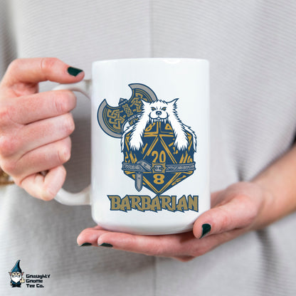 DnD BARBARIAN Mug - 15oz D20 Class Style - Choose from White or Black