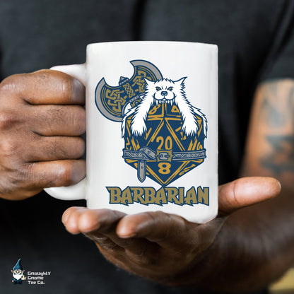 DnD BARBARIAN Mug - 15oz D20 Class Style - Choose from White or Black