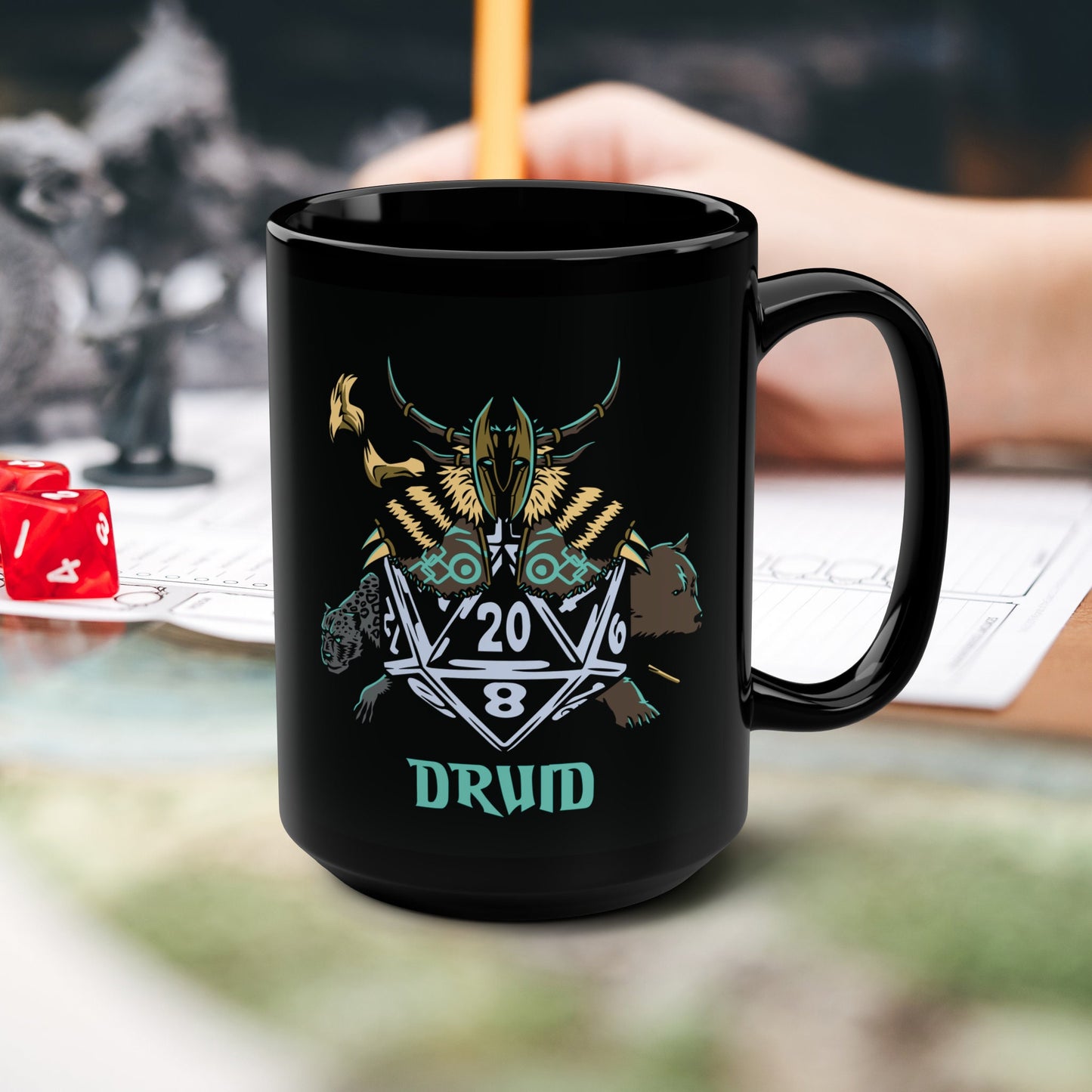 DnD DRUID Mug - 15oz D20 Class Style - Choose from White or Black