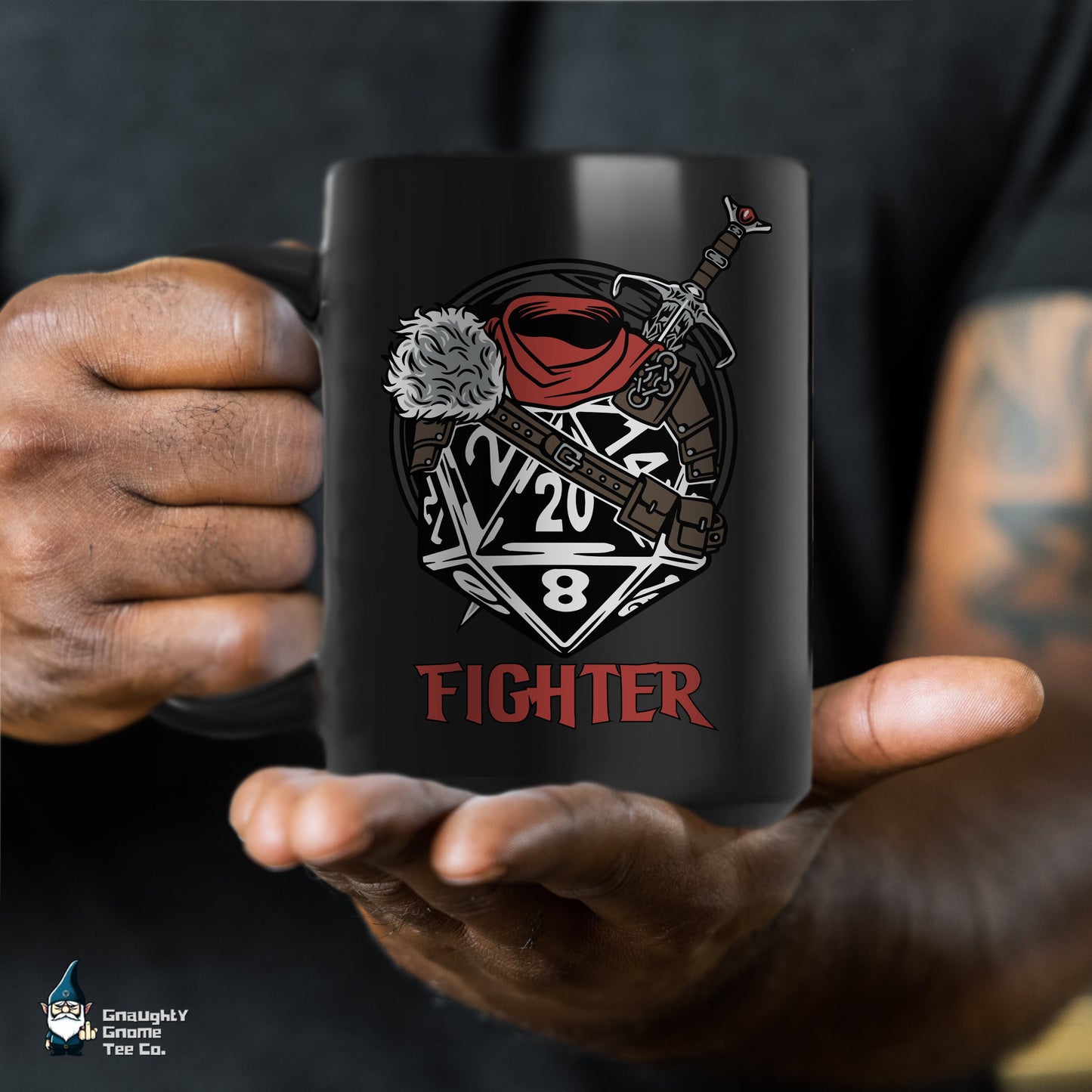 DnD FIGHTER Mug - 15oz D20 Class Style - Choose from White or Black