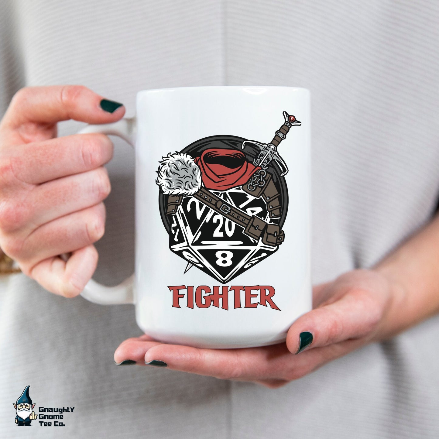 DnD FIGHTER Mug - 15oz D20 Class Style - Choose from White or Black