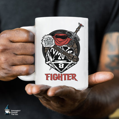 DnD FIGHTER Mug - 15oz D20 Class Style - Choose from White or Black