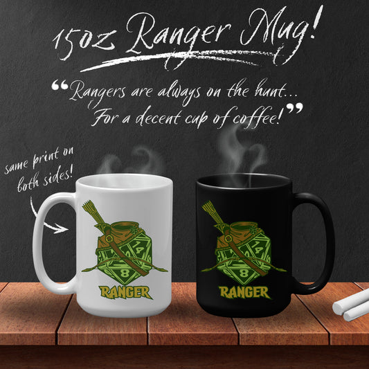 DnD RANGER Mug - 15oz D20 Class Style - Choose from White or Black