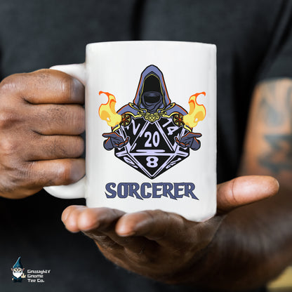 DnD SORCERER Mug - 15oz D20 Class Style - Choose from White or Black