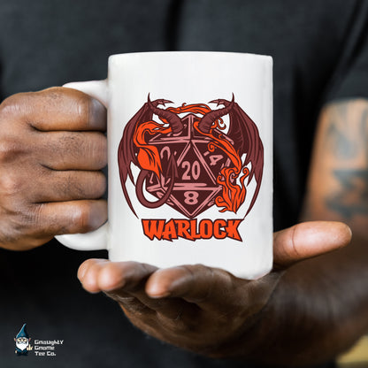 DnD WARLOCK Mug - 15oz D20 Class Style - Choose from White or Black