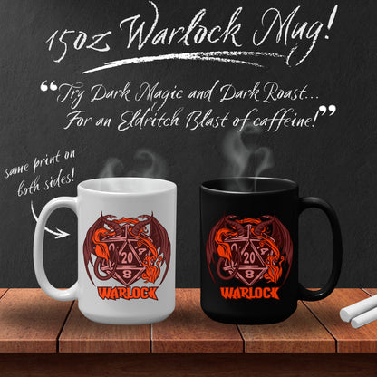 DnD WARLOCK Mug - 15oz D20 Class Style - Choose from White or Black