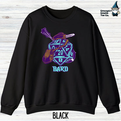 a black sweatshirt with a purple and blue design on it