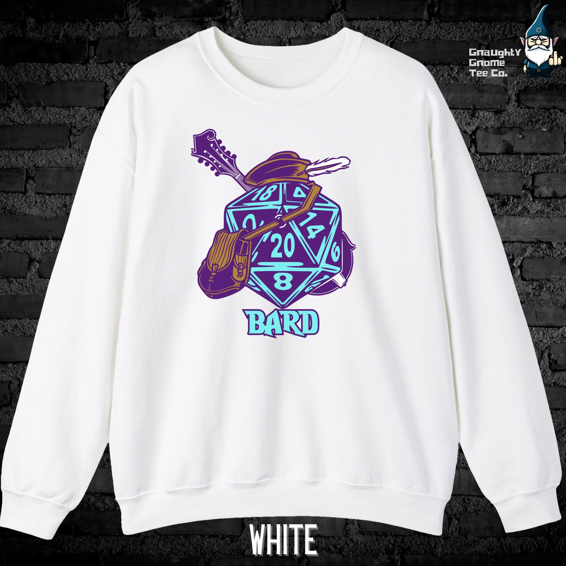 a white sweatshirt with a graphic of a guitar on it